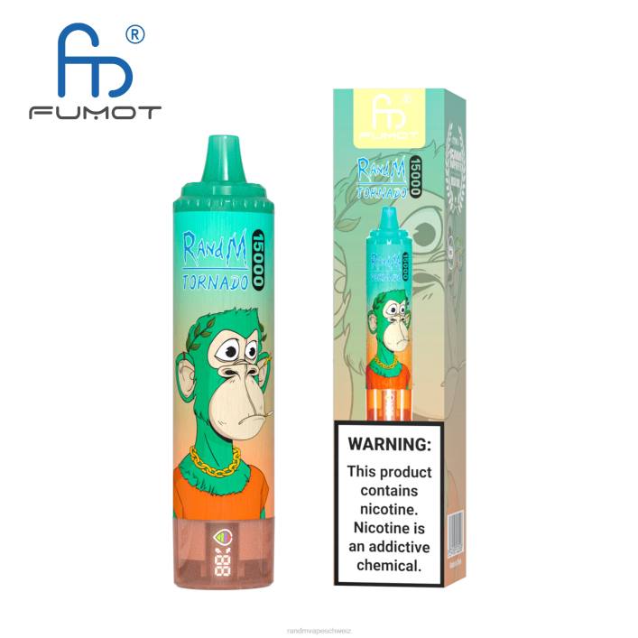RandM Tornado Schweiz | Fumot RandM Tornado 00P253 15000 Vape-Gerät mit Akku und E-Liquid-Display Version 3 Mango auf Eis